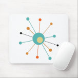 Turquoise Orange Atomic Age Starburst Mid Century Mouse Mat<br><div class="desc">This colourful mid century modern mouse pad features an atomic starburst in turquoise blue,  two shades of orange,  yellow,  and black. So fun to add to your desk!</div>