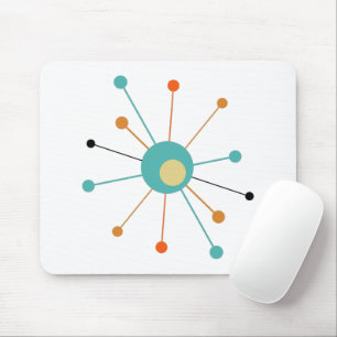 Turquoise Orange Atomic Age Starburst Mid Century Mouse Mat
