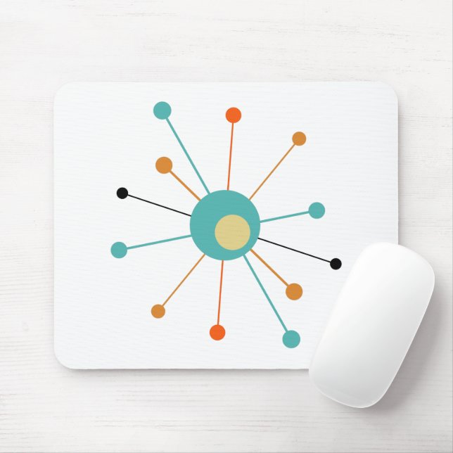 Turquoise Orange Atomic Age Starburst Mid Century Mouse Mat (With Mouse)