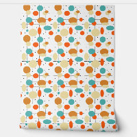Turquoise Orange Black Circles Lines Mid Century