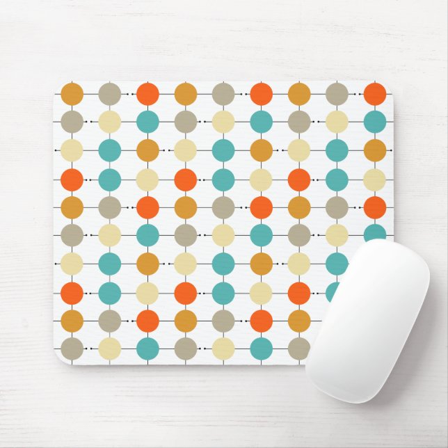 Turquoise Orange Cream Tan Circles On Black Lines Mouse Mat (With Mouse)