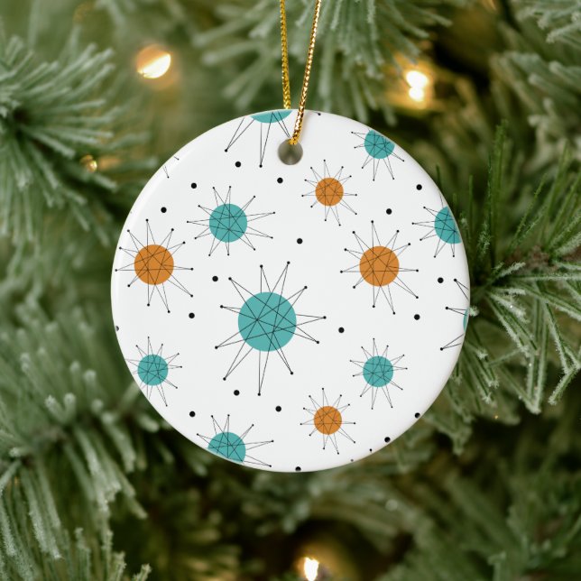 Turquoise Orange Franciscan Starburst Mid Century Ceramic Tree Decoration (Tree)