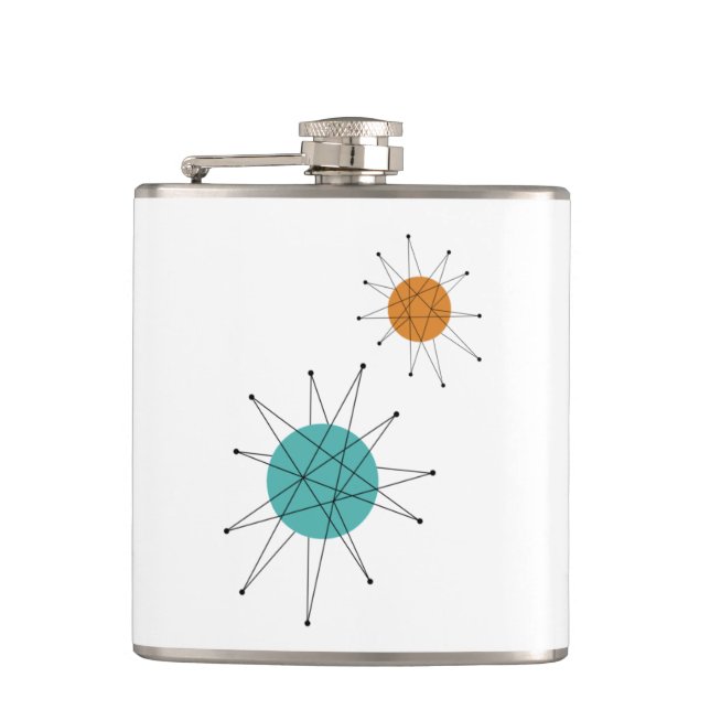Turquoise Orange Franciscan Starburst Mid Century Hip Flask (Front)