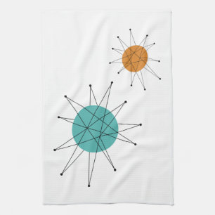 Turquoise Orange Franciscan Starburst Midcentury Tea Towel