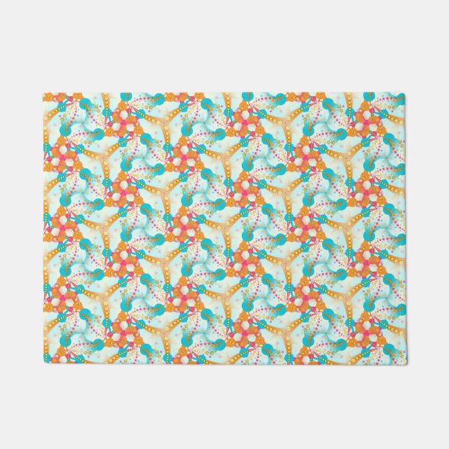 Turquoise + Orange Geometric Pattern Door Mat (Front)