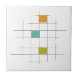 Turquoise Orange Green Lines Squares Mid Century Tile<br><div class="desc">It's bright and cheerful... add a little zing to your walls with this mid century modern ceramic tile in orange,  turquoise blue,  avocado green and black lines and squares.</div>