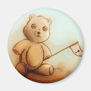Turquoise & Orange Kids Teddy Bear Round Magnet