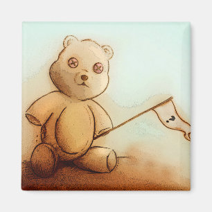 Turquoise & Orange Kids Teddy Bear Square Magnet