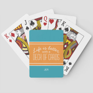 Turquoise & Orange Life Is Better Quote Initials Playing Cards
