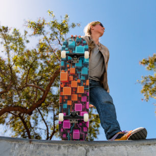 Turquoise Orange Magenta 3D Circuit Skateboard