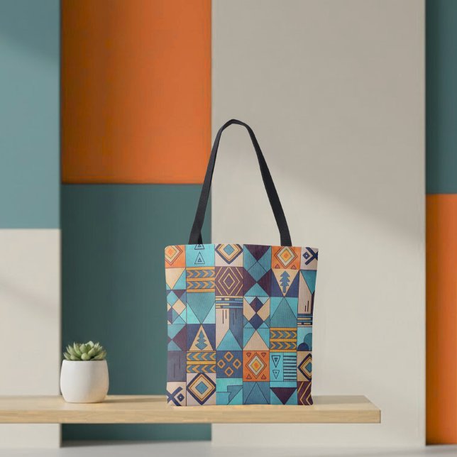 Turquoise & Orange Patchwork Tote Bag (Creator Uploaded)