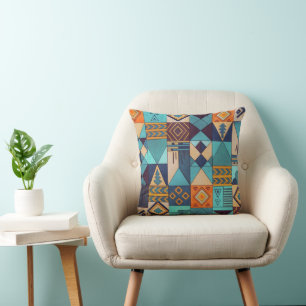 Turquoise & Orange Patchwork Tote Cushion