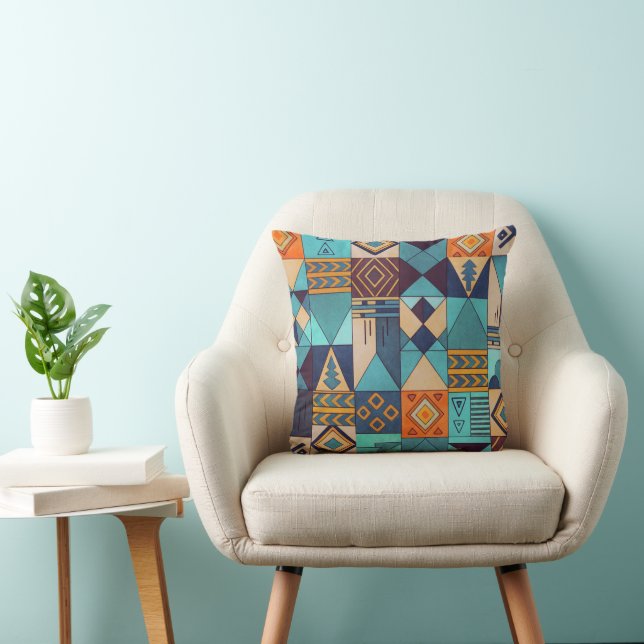 Turquoise & Orange Patchwork Tote Cushion (Chair)