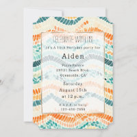 Turquoise Orange Peach Watercolor Wavy Stripes