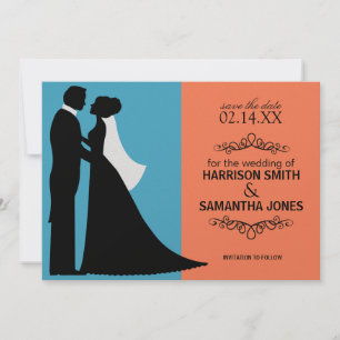 Turquoise & Orange Save the Date Announcements