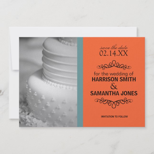 Turquoise & Orange Save the Date Announcements (Front)