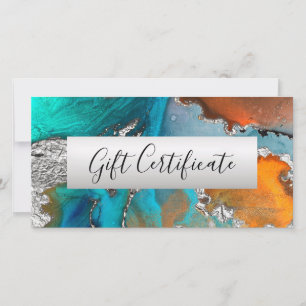 Turquoise Orange Silver Watercolor Gift Voucher