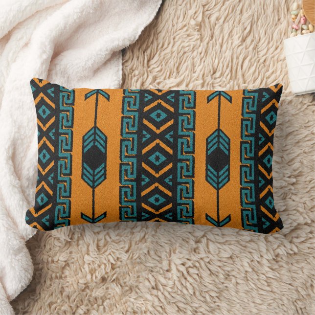 Turquoise Orange Southwest Tribal Aztec Pattern Lumbar Cushion (Blanket)