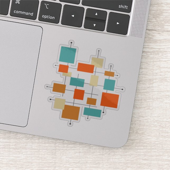 Turquoise Orange Squares Mid Century Modern (Detail)