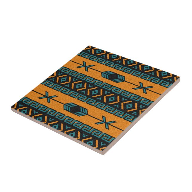 Turquoise Orange Tribal Southwest Aztec Pattern Tile (Side)