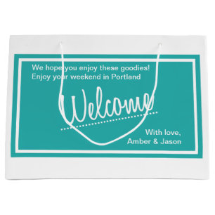 Turquoise Out of Town Guests Welcome Wedding Large Gift Bag