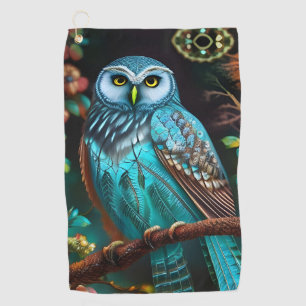 Turquoise owl golf towel
