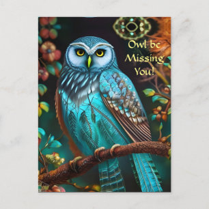 Turquoise Owl Missing you Postcard