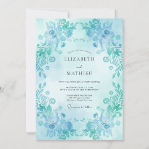 Turquoise Painted Leafy Wedding Invitation