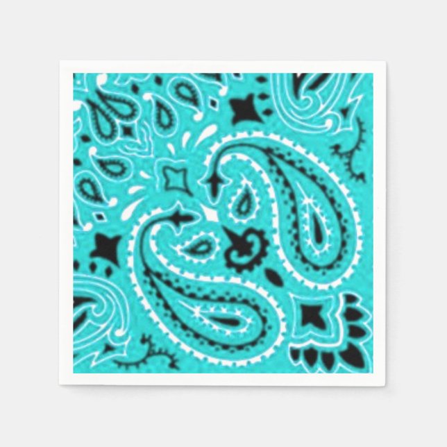Turquoise Paisley Bandanna Scarf BBQ Picnic Napkin (Front)