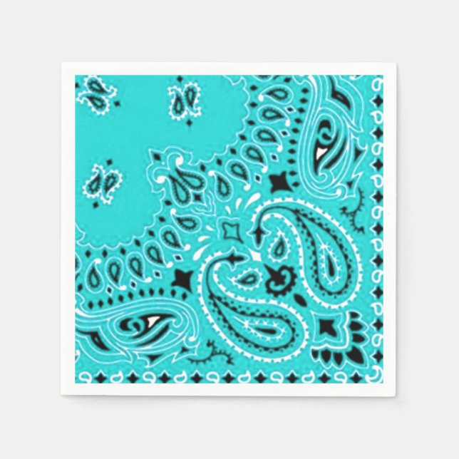 Turquoise Paisley Bandanna Scarf BBQ Picnic Napkin (Front)
