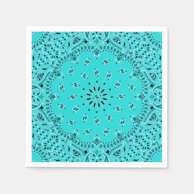 Turquoise Paisley Bandanna Scarf BBQ Picnic Napkin (Front)