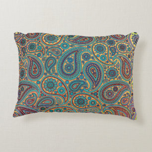 Turquoise Paisley design Decorative Cushion