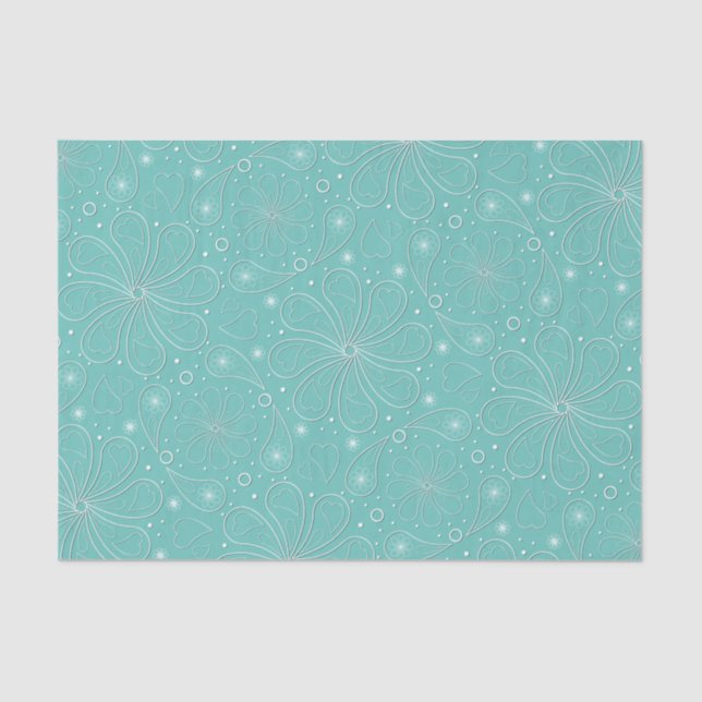 Turquoise Paisley Floral Hearts Pattern Tissue Paper (Front)