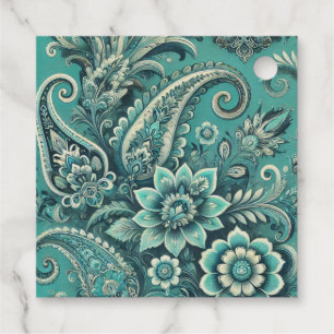 Turquoise Paisley Floral Pattern Favour Tags