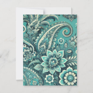 Turquoise Paisley Floral Pattern Postcard