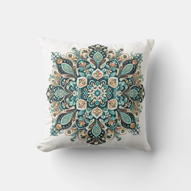 Turquoise Paisley Mandala with Gold Accents 1 Cushion (Front)