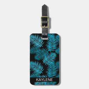 Turquoise Palm Leaves Personalised Luggage Tag