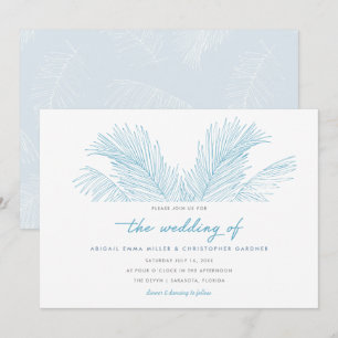 Turquoise Palm Leaves Tropical Beach Wedding Invitation