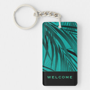 Turquoise Palm Leaves   Welcome   Vacation Rental Key Ring