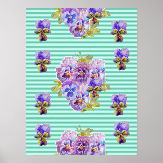 Turquoise Pansy flower flowers Shabby Chic Poster (Front)