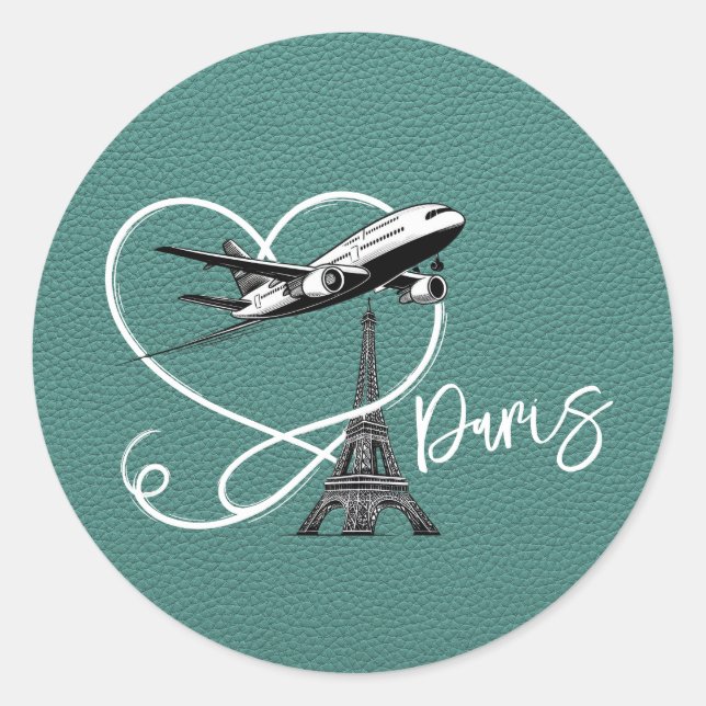 Turquoise Paris Passport  Classic Round Sticker (Front)