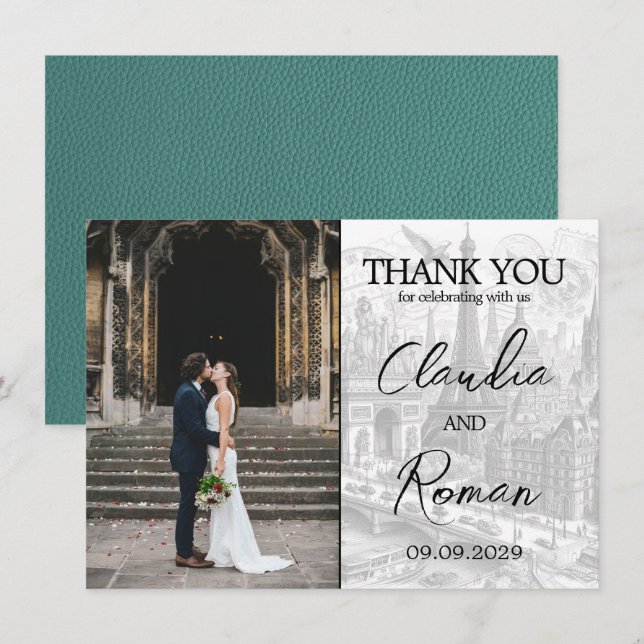 Turquoise Paris Passport Thank You Card (Front/Back)