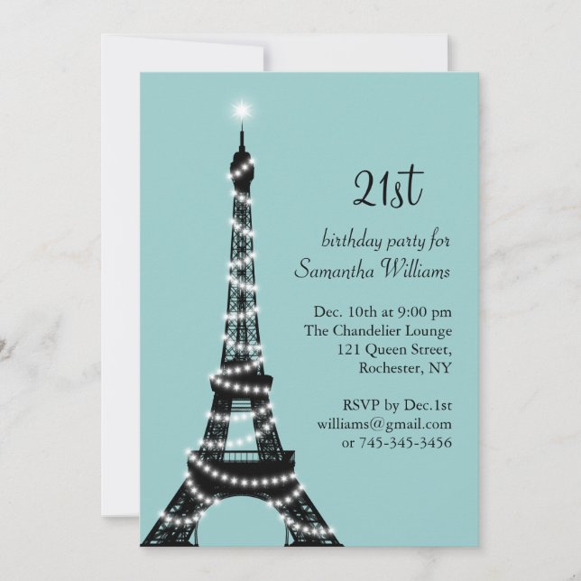 Turquoise Parisian 21st Birthday Invitation (Front)
