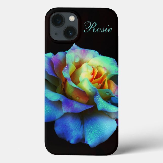 Turquoise Pastel Rainbow Rose iPad case (Back)