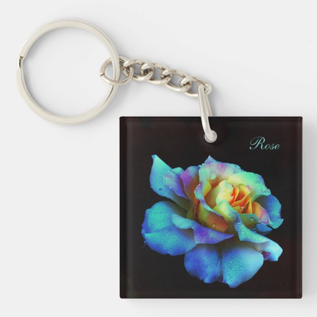 Turquoise Pastel Rainbow Rose KeyChains (Front)