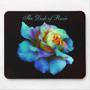 Turquoise Pastel Rainbow Rose Mousepad