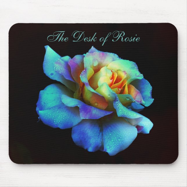 Turquoise Pastel Rainbow Rose Mousepad (Front)
