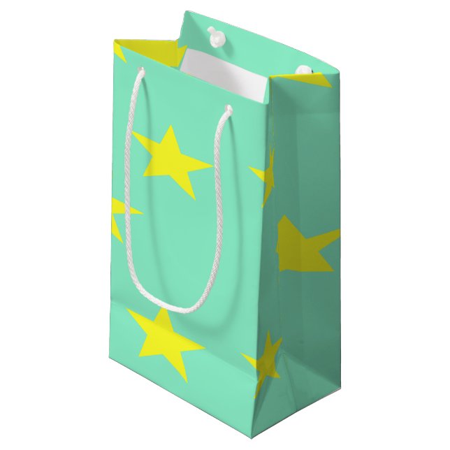 Turquoise pattern with yellow stars small gift bag (Front Angled)