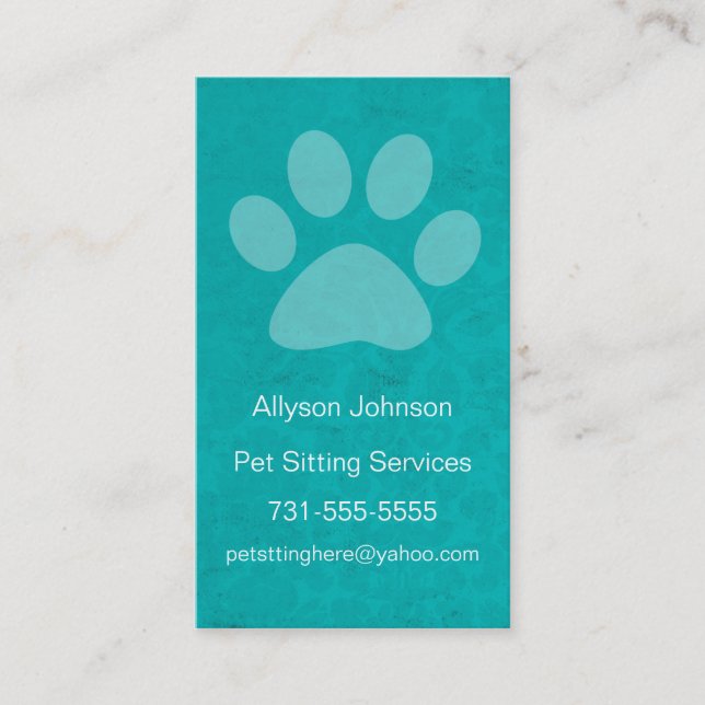 Turquoise Paw Print Pet Sitting Business Cards (Front)