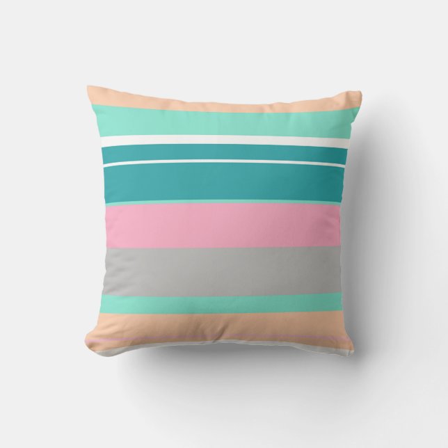 Turquoise Peach Funky Throw Pillow (Front)
